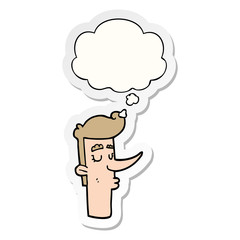 cartoon arrogant man and thought bubble as a printed sticker