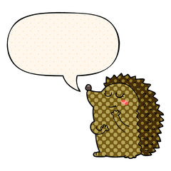 cute cartoon hedgehog and speech bubble in comic book style