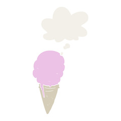 cartoon ice cream and thought bubble in retro style