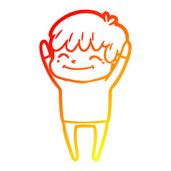 warm gradient line drawing cartoon happy boy