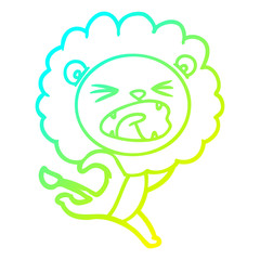cold gradient line drawing cartoon running lion