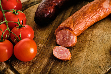 Sliced sausage and tomatoes