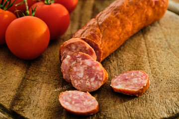 Sliced sausage and tomatoes