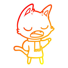 warm gradient line drawing talking cat wearing winter clothes
