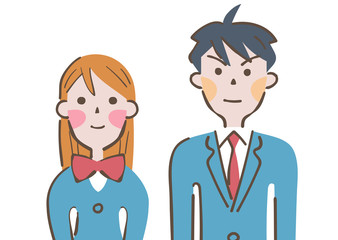 高校生　制服　ブレザー　ペア　イラスト