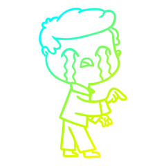 cold gradient line drawing cartoon man crying