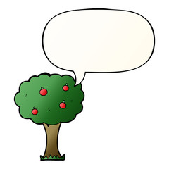 cartoon apple tree and speech bubble in smooth gradient style