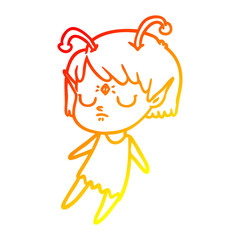 warm gradient line drawing cartoon alien girl