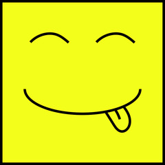 Tasty yummy smile with tongue on a yellow background