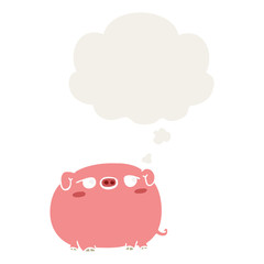 cute cartoon pig and thought bubble in retro style