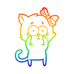rainbow gradient line drawing cartoon cat