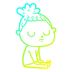 cold gradient line drawing cartoon calm woman