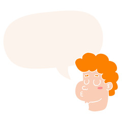 cartoon male face and speech bubble in retro style