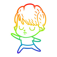 rainbow gradient line drawing cartoon woman