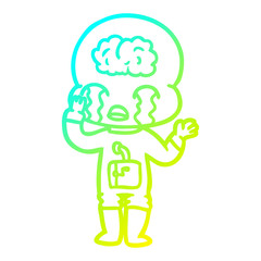 cold gradient line drawing cartoon big brain alien crying