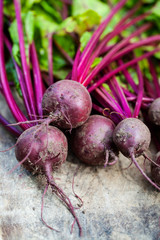 Fresh beetroot on the wooden background