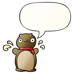 cartoon happy teddy bear and speech bubble in smooth gradient style