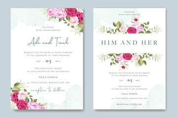 beautiful wedding invitation card with elegant floral and leaves template