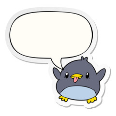 cute cartoon penguin and speech bubble sticker