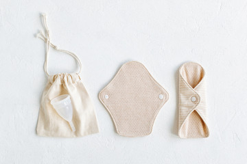 Reusable cloth pads and menstrual cup. Zero waste supplies for personal hygiene.  Waste-free living.