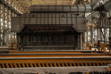 Aluminum plant. aluminum smelting bucket. Safe environmental high-tech processes. Modern smelter. Melting furnace