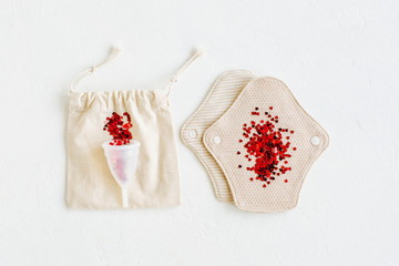Reusable cloth pads and menstrual cup. Zero waste supplies for personal hygiene.  Waste-free living.