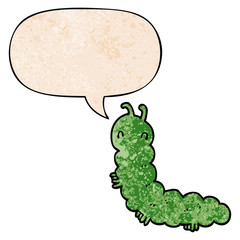 cartoon caterpillar and speech bubble in retro texture style