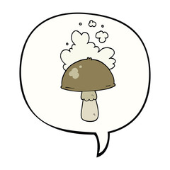 cartoon mushroom and spore cloud and speech bubble