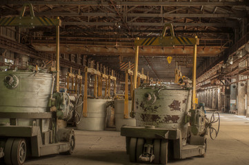 Aluminum plant. aluminum smelting bucket. Safe environmental high-tech processes. Modern smelter. Melting furnace