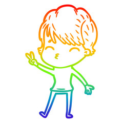 rainbow gradient line drawing cartoon woman thinking