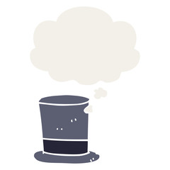 cartoon top hat and thought bubble in retro style