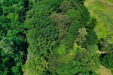 Aerial view of the steep high slope of a sand pit in Germany, abstract