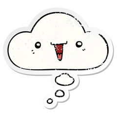 cute cartoon face and thought bubble as a distressed worn sticker
