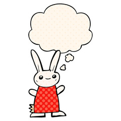 cute cartoon rabbit and thought bubble in comic book style