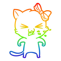 rainbow gradient line drawing cartoon cat
