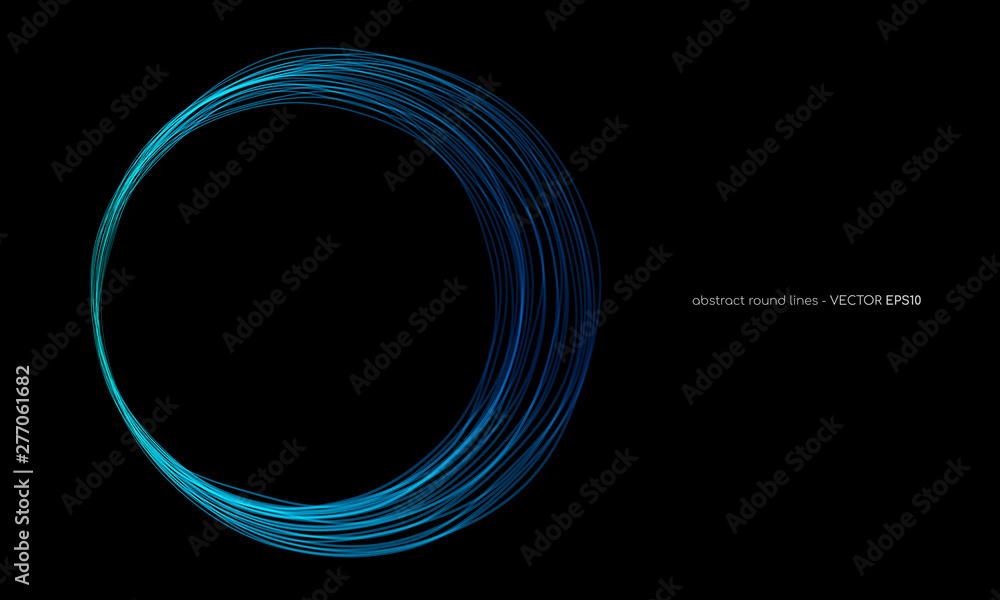 Aufkleber Vector abstract wavy circles lines round frame blue color isolated on black background. Technology modern concept