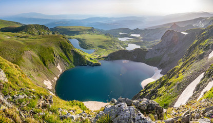 Sunrise aerial view of seven rila lakes in Bulgaria © dudlajzov