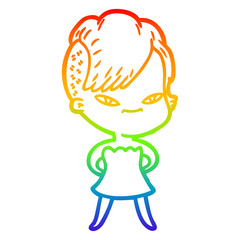 rainbow gradient line drawing cute cartoon girl with hipster haircut