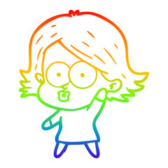 rainbow gradient line drawing cartoon girl pouting