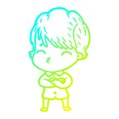 cold gradient line drawing cartoon woman thinking