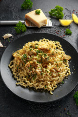 Artichoke hearts and lemon pasta with parmesan cheese and parsley
