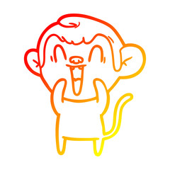 warm gradient line drawing cartoon laughing monkey