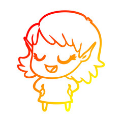 warm gradient line drawing happy cartoon elf girl