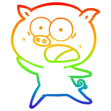 recommend clip art: rainbow gradient line drawing cartoon pig shouting