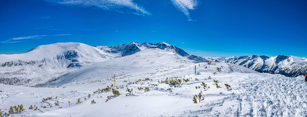 Musala mountain, the highest peak of Bulgaria, and surrounding mountains in Bulgaria during winter