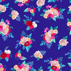 Fototapeta na wymiar Floral seamless pattern for spring dress in watercolor style