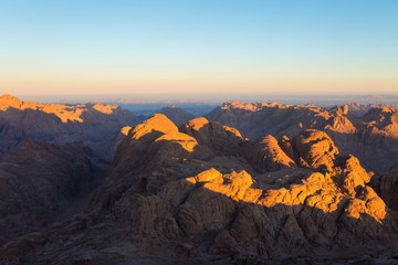 Amazing Sunrise at Sinai Mountain, Beautiful dawn in Egypt, Beautiful view from the mountain	