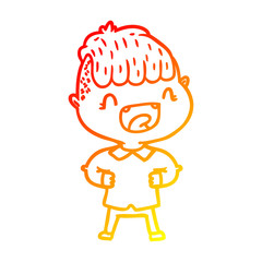 warm gradient line drawing cartoon happy boy laughing