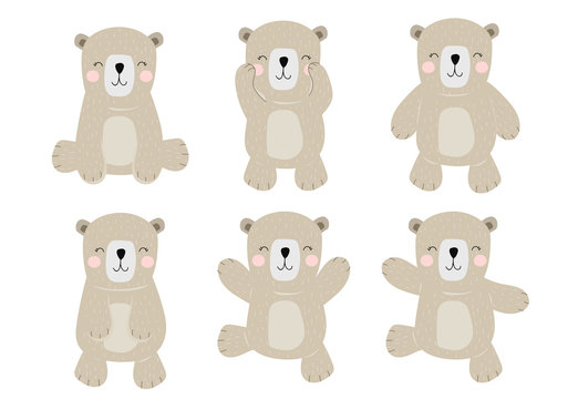 Simple brown bear character.Vector illustration character doodle cartoon