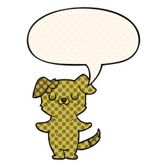 cartoon puppy and speech bubble in comic book style